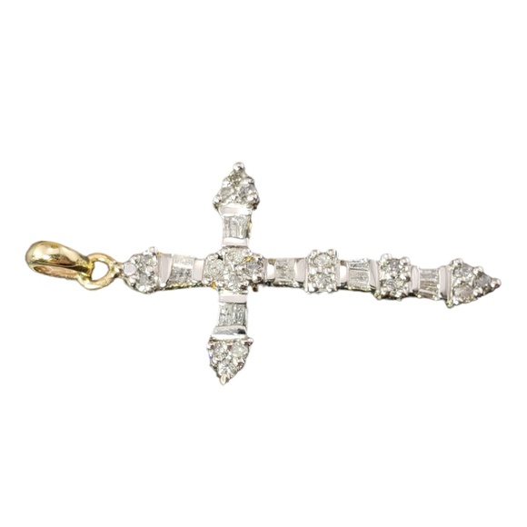 10 Karat White and Yellow Gold Diamond Cross Pendant #15971 - Picture 2 of 7